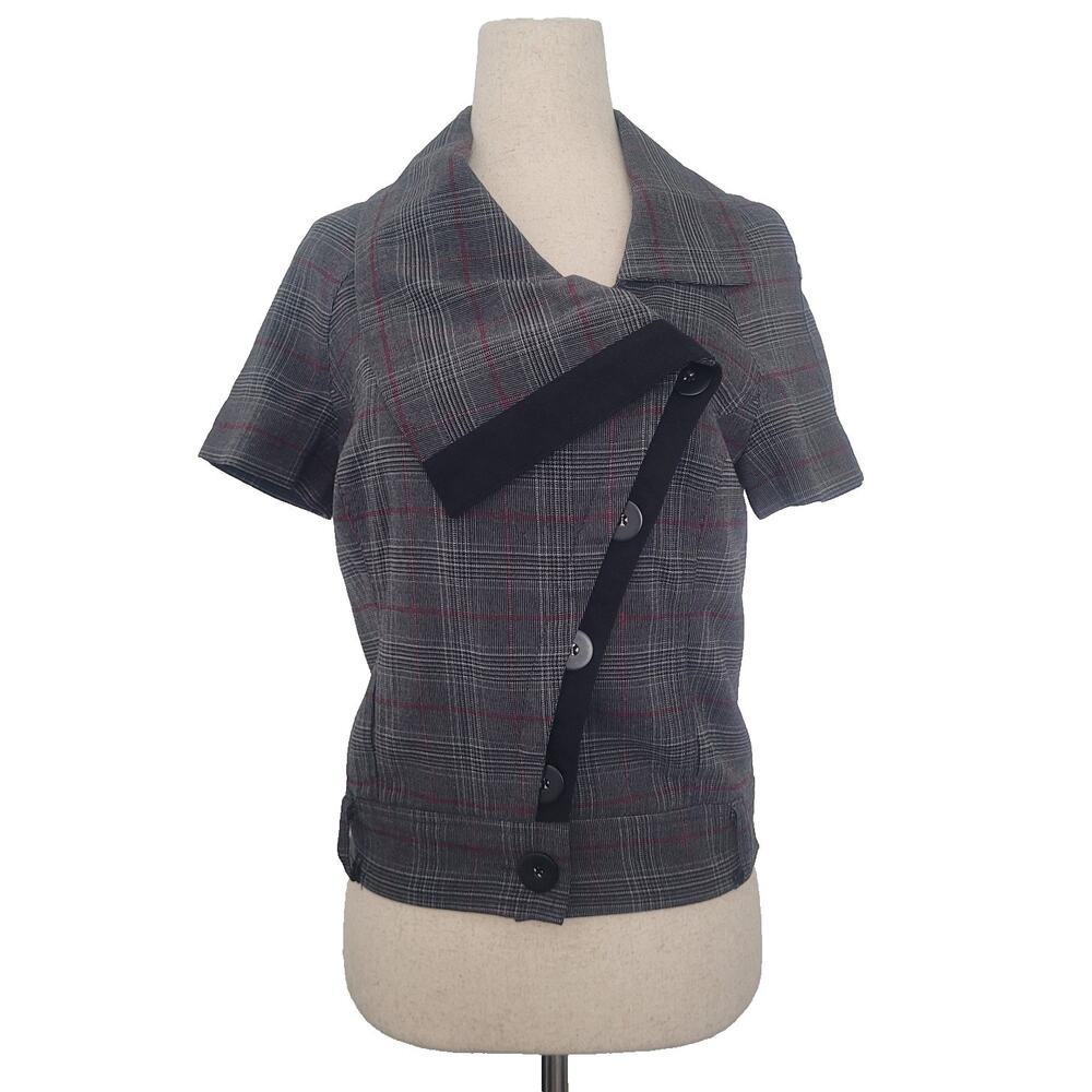 Y2k Guess Asymmetrical Button Up Plaid Top Size S Gray Preppy Twee Dark Academia